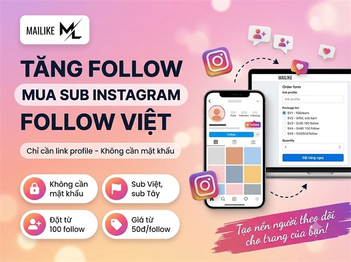 Tăng follow, mua sub Instagram tại Mailike.xyz