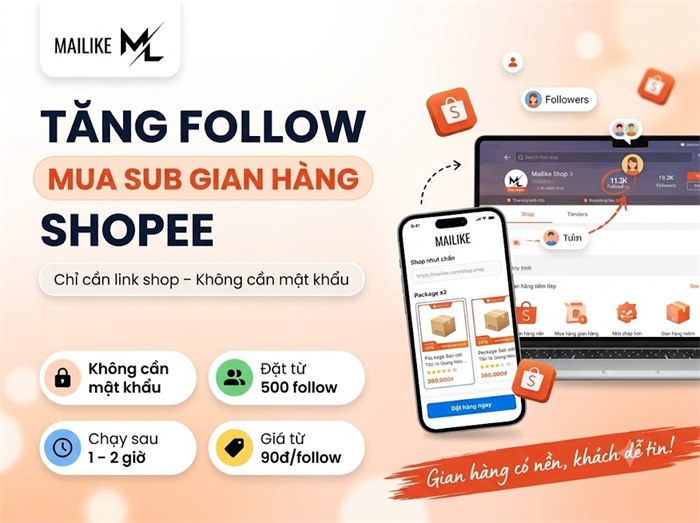 Tăng follow, mua sub gian hàng Shopee tại Mailike.xyz