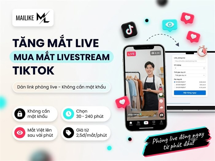 Tăng mắt live, mua mắt livestream TikTok tại Mailike.xyz