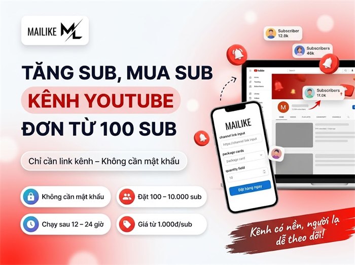 Tăng sub, mua sub kênh YouTube tại Mailike.xyz