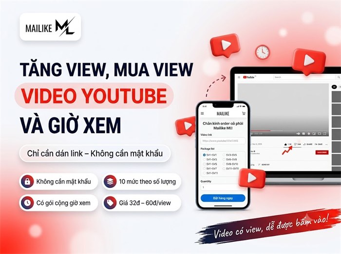 Tăng view, mua view video YouTube tại Mailike.xyz