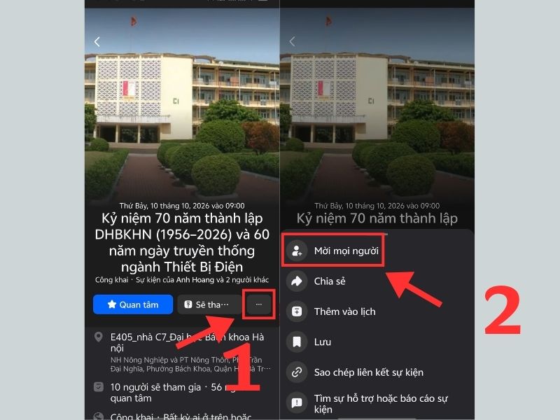Cách mời bạn bè tham gia sự kiện Facebook