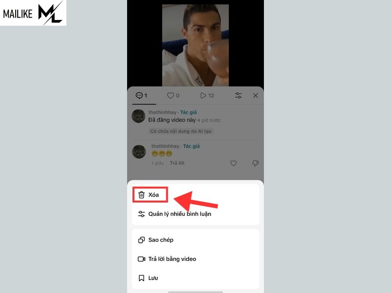 Cách xóa bình luận trên TikTok